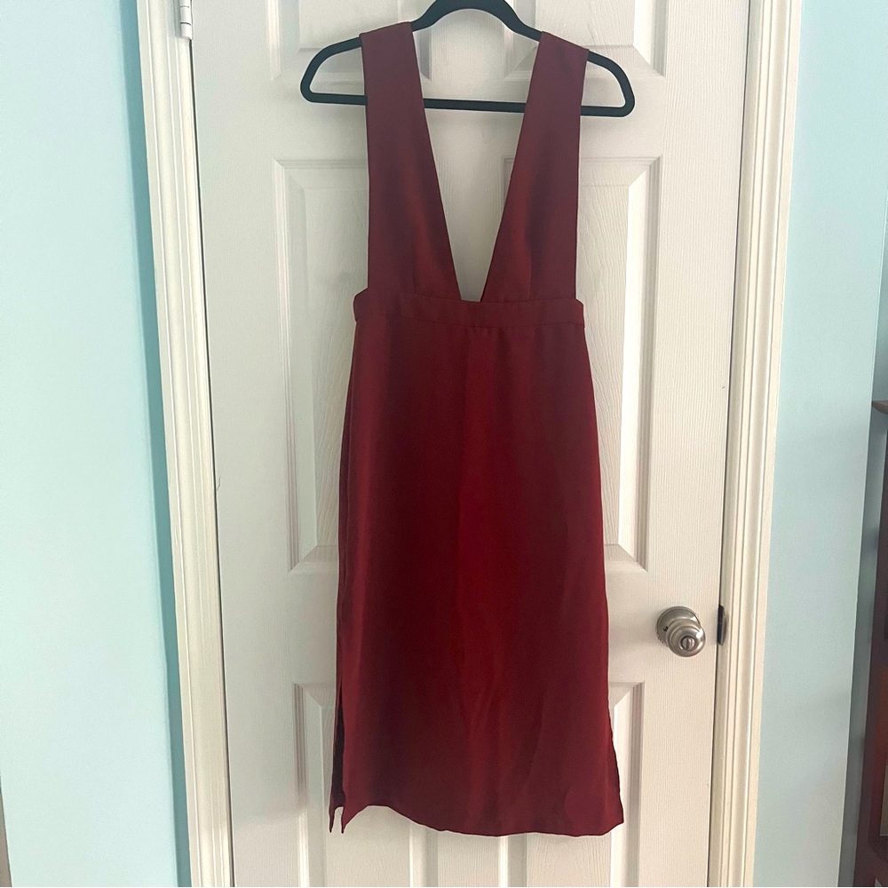 Deep burgundy red low v cut dress